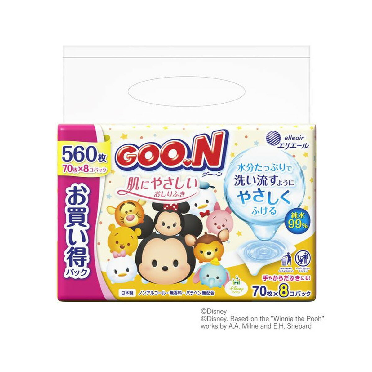 【送料込・まとめ買い×4個セット】大王製紙 エリエール グーン 肌にやさしい おしりふき 70枚 × 8P