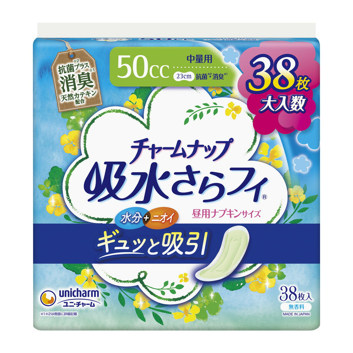 【送料込・まとめ買い×8個セット】ユニ・チャーム チャームナップ 中量用 消臭タイプ 38枚