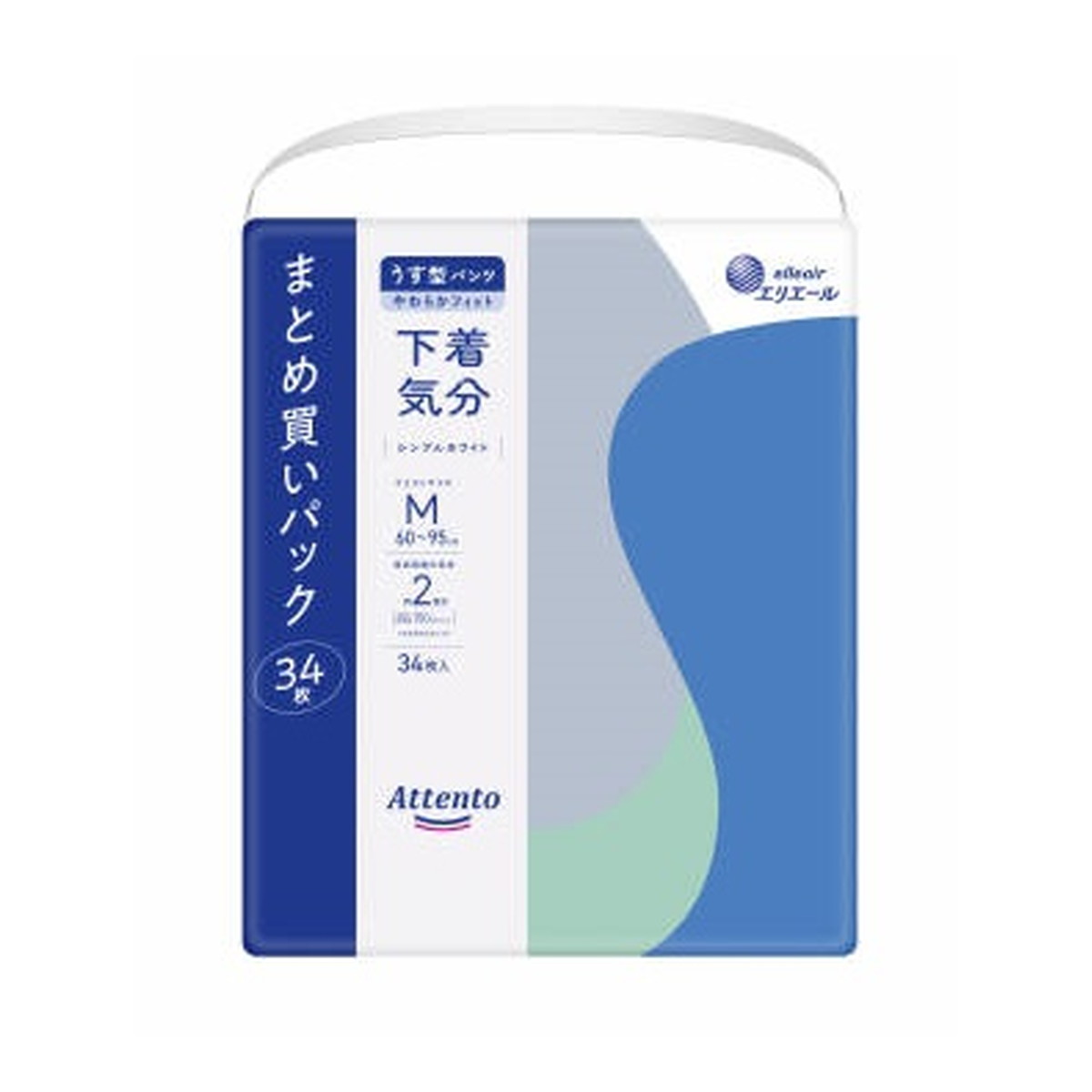 【送料込・まとめ買い×2個セット】大王製紙 エリエール アテント うす型パンツ 下着気分 シンプルホワイト M 34枚