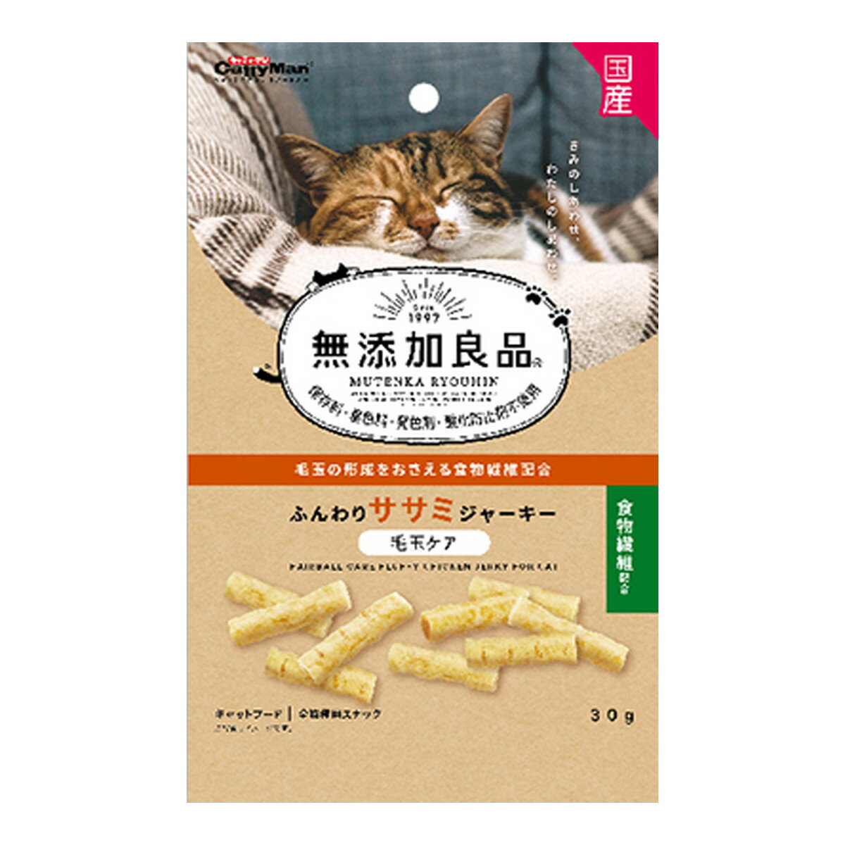 ドギーマン キャティーマン 無添加良品 ふんわりササミジャーキー 毛玉ケア 30g キャットフード 全猫種用スナック