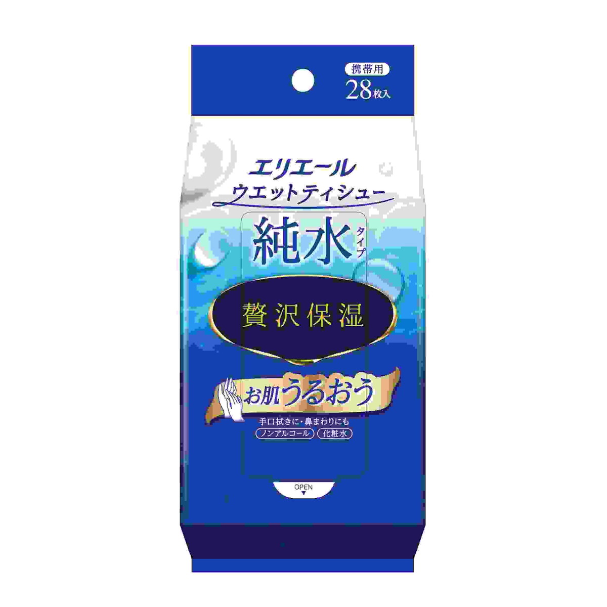 【送料込・まとめ買い×6個セット】大王製紙 エリエール ウエットティシュー 純水タイプ 贅沢保湿 携帯用 28枚入