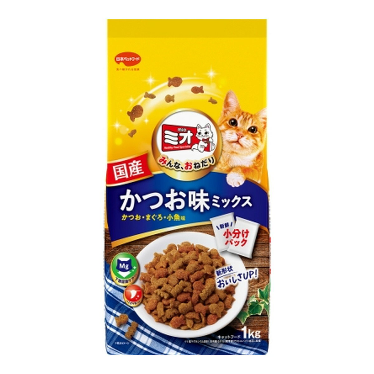 【送料込・まとめ買い×4個セット】日本ペットフード ミオ ドライミックス かつお味ミックス 総合栄養食 小分けパック 1kg