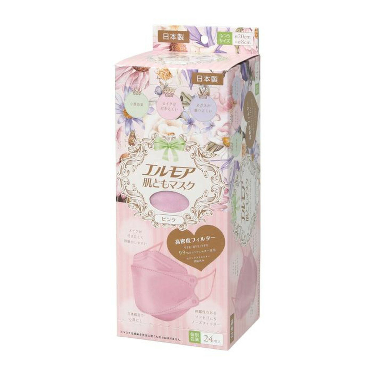 【送料込・まとめ買い×6個セット】カミ商事 エルモア 肌ともマスク フラワー ピンク ふつう 24枚入 個..