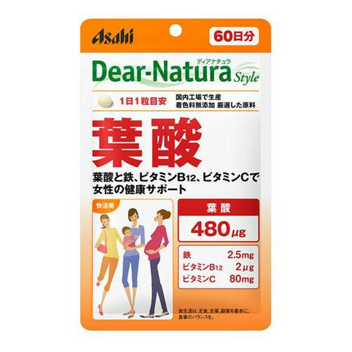 楽天ケンコウlife【送料込・まとめ買い×30個セット】アサヒグループ食品 ディアナチュラ スタイル 葉酸 パウチタイプ 60日分 60粒入