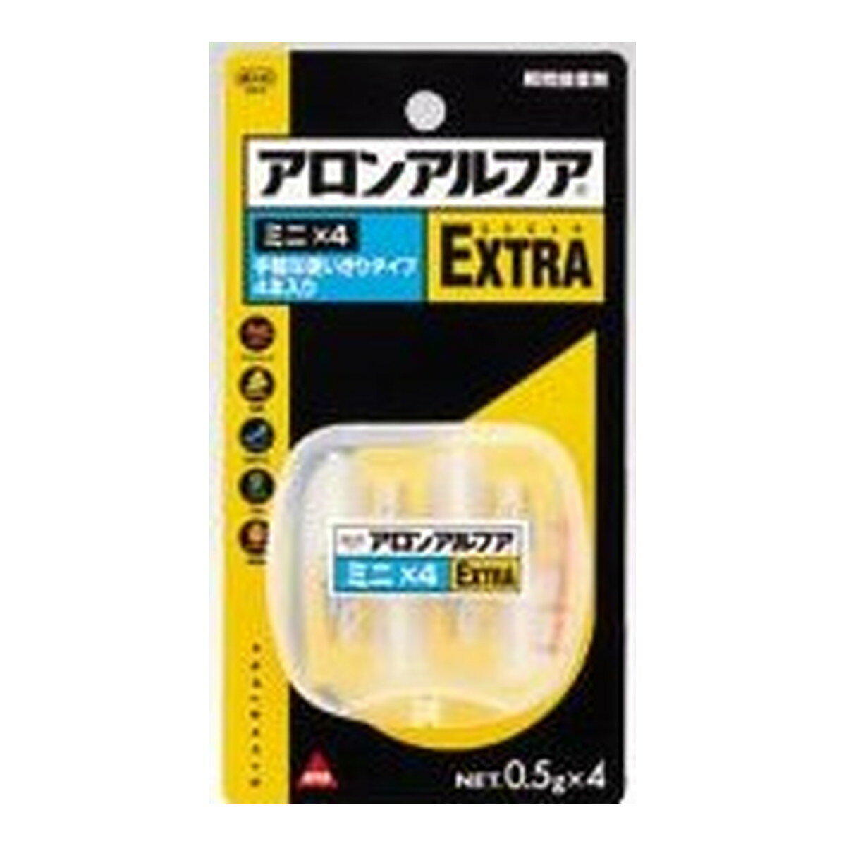 商品名：コニシ 瞬間接着剤 ボンド アロンアルフア EXTRA #04611 ミニ 0.5g×4本入内容量：0.5g×4本入JANコード：4901490046119発売元、製造元、輸入元又は販売元：コニシ原産国：日本商品番号：101-c002-4901490046119商品説明衝撃が伝わりやすい金属などへの接着力を大幅に向上しました。1回使い切りタイプ4本入りです。広告文責：アットライフ株式会社TEL 050-3196-1510 ※商品パッケージは変更の場合あり。メーカー欠品または完売の際、キャンセルをお願いすることがあります。ご了承ください。