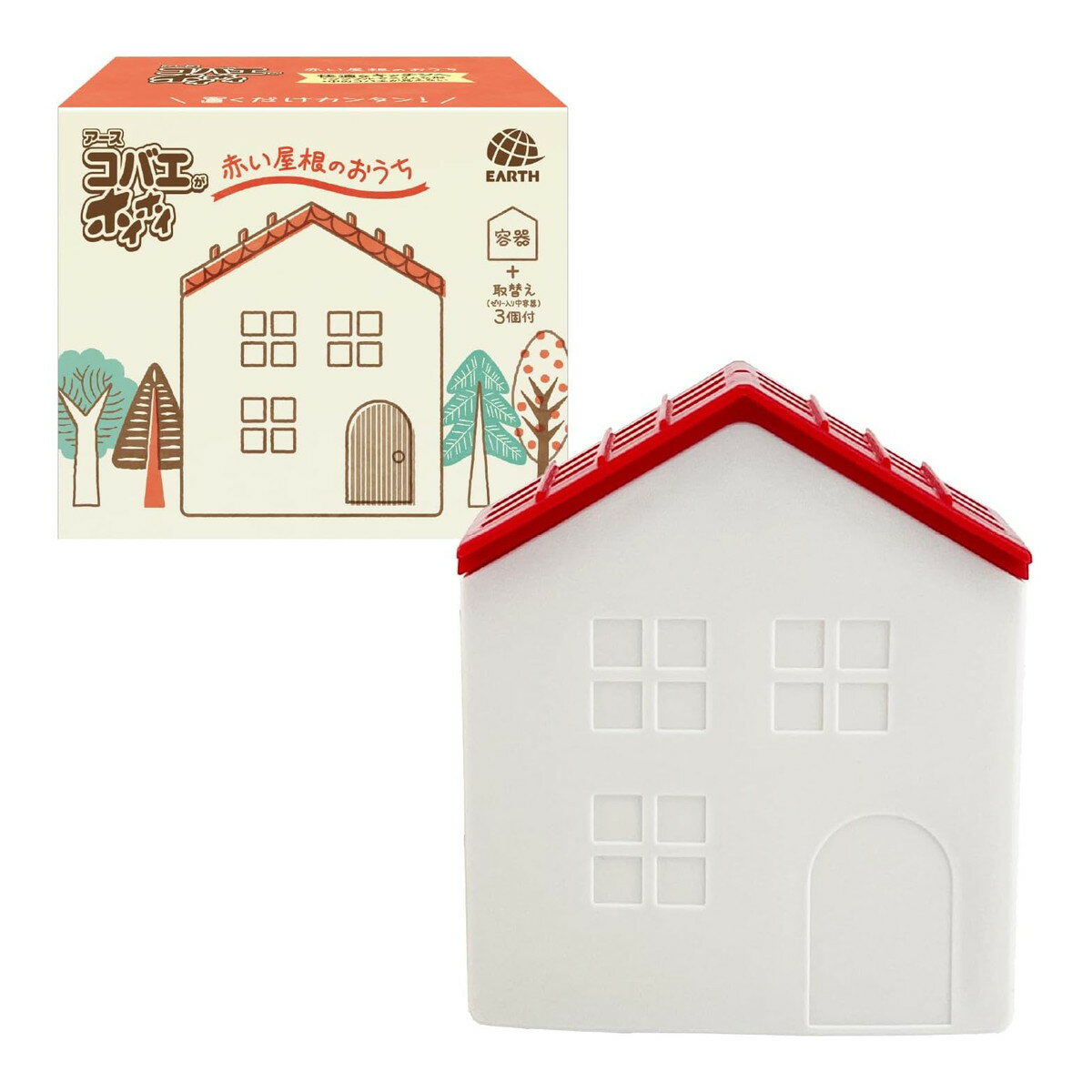 【送料込・まとめ買い×8個セット】アース製薬 コバエがホイホイ 赤い屋根のおうち 容器1個 + 取替え3個