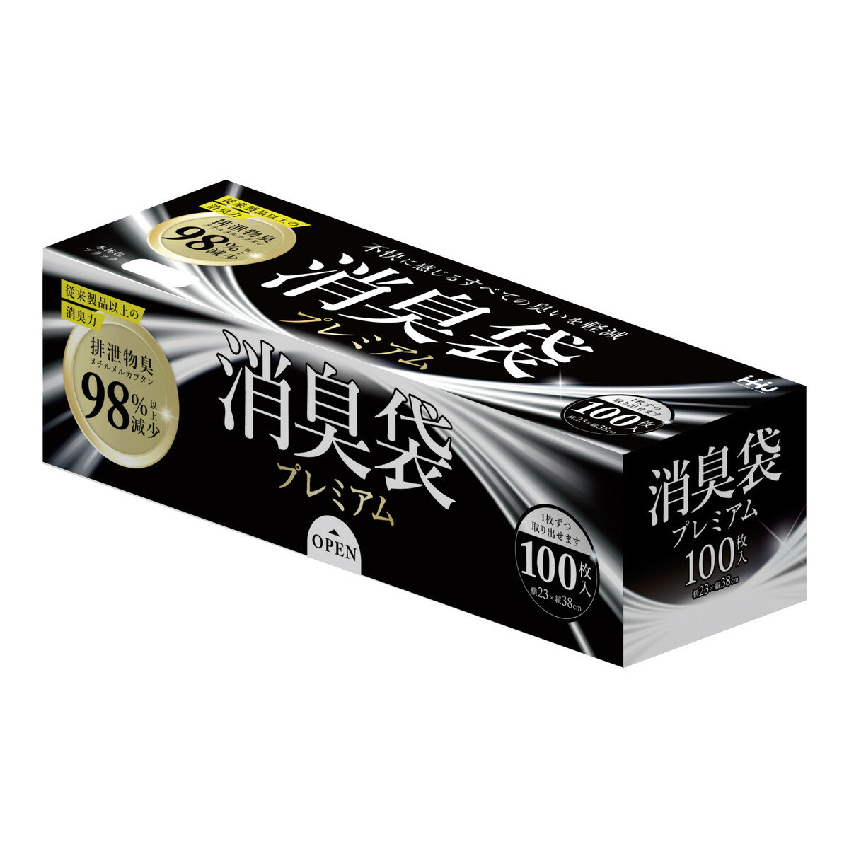 【送料込・まとめ買い×6個セット】ハウスホールドジャパン AS08 消臭袋 プレミアム 黒 100枚入