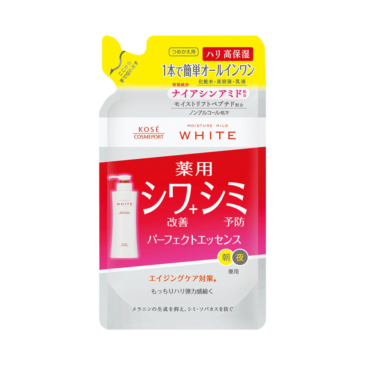 【送料込・まとめ買い×6個セット】コーセーコスメポート モイスチュアマイルド 薬用 ホワイト リンクルケア パーフェクトエッセンス つめかえ 200mL
