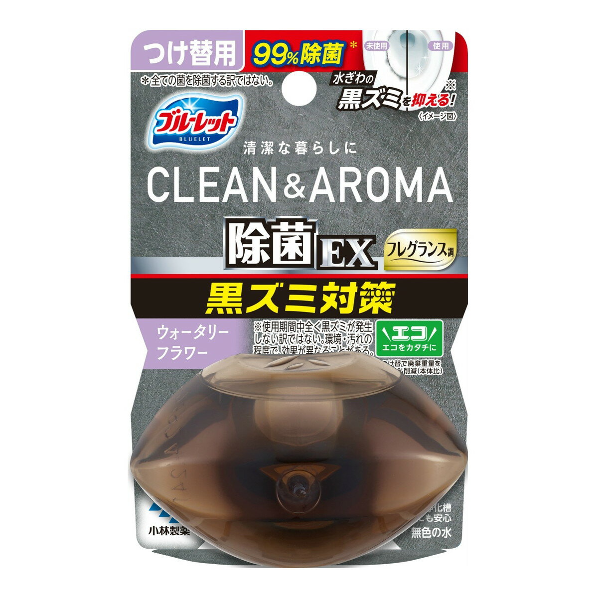 【送料込・まとめ買い×48個セット】小林製薬 液体 ブルーレット おくだけ 除菌EX 黒ズミ対策 フレグランス調 つけ替用 クリーン&アロマ ウォータリーフラワ...
