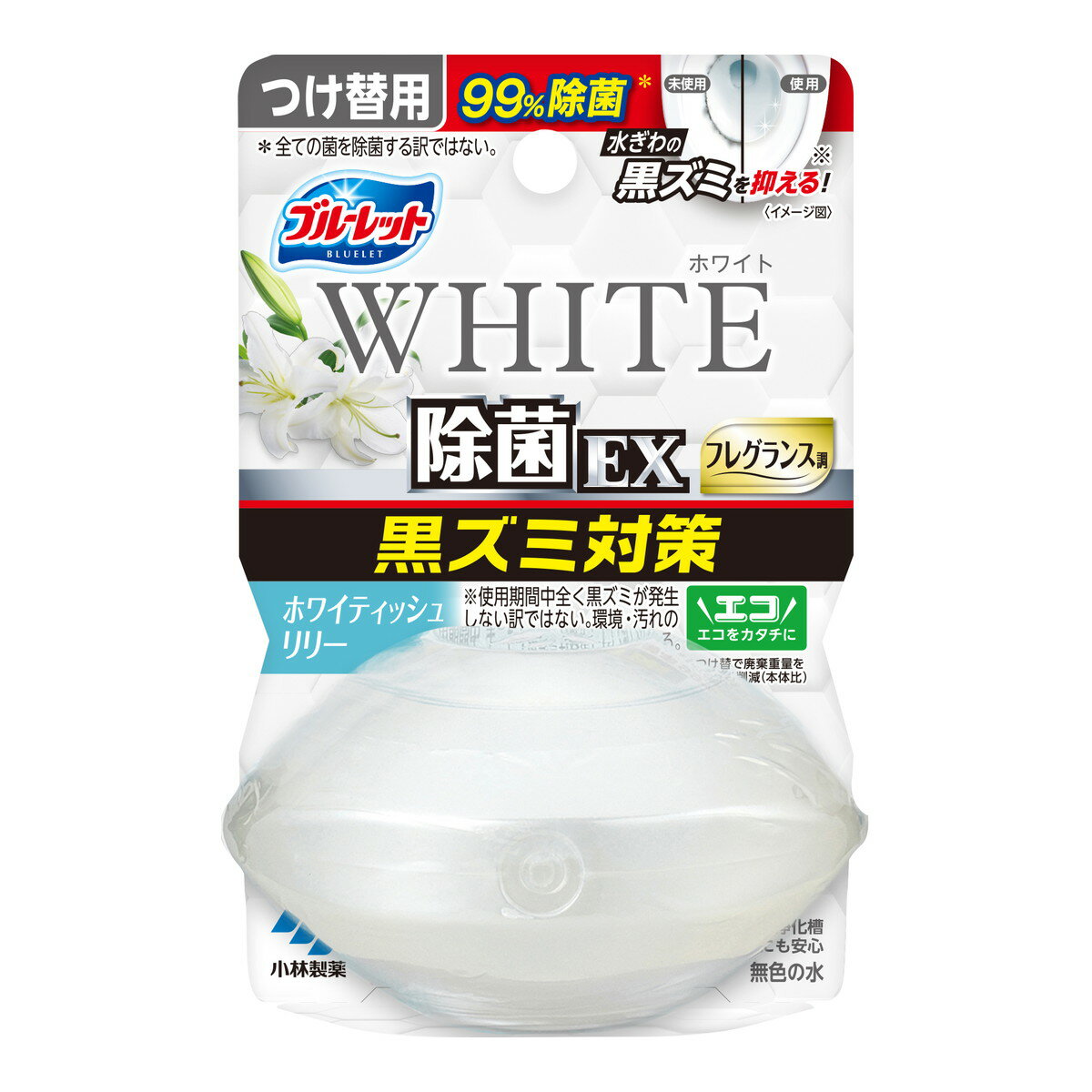 【送料込・まとめ買い×48個セット】小林製薬 液体 ブルーレット おくだけ 除菌EX 黒ズミ対策 フレグランス調 つけ替用 ホワイト ホワイティッシュリリー