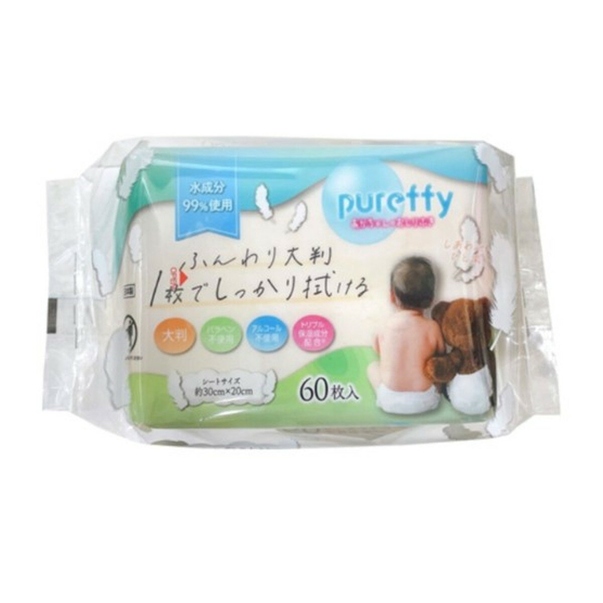 【送料込・まとめ買い×6個セット】昭和紙工 PUREFFY 赤ちゃんのおしりふき 大判 60枚入×2個パック