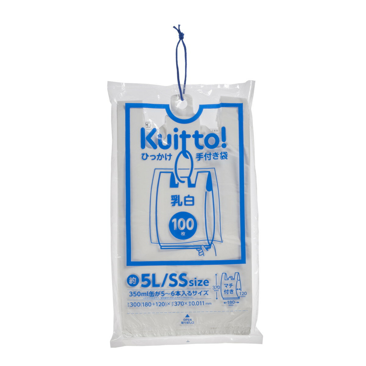 【送料込・まとめ買い×6個セット】ジャパックス HMR01 Kuitto! ひっかけ 手付き袋 乳白 SS 約5L 100枚 レジ袋 ゴミ袋