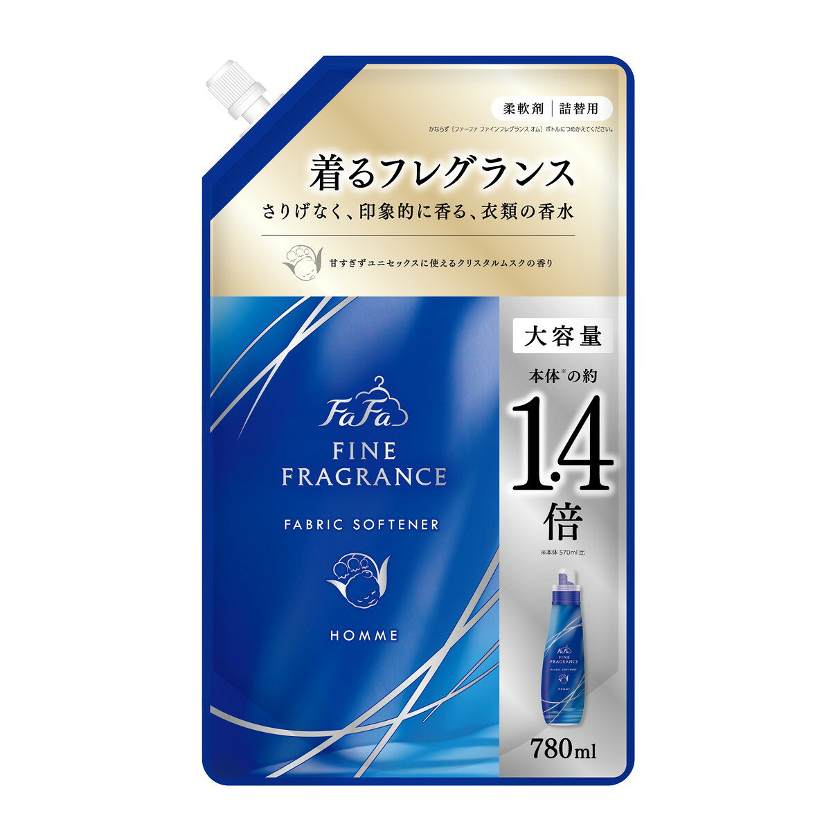 商品名：NSファーファ ファインフレグランス オム 詰替用 780mL 柔軟剤内容量：780mLJANコード：4902135672946発売元、製造元、輸入元又は販売元：NSファーファ・ジャパン原産国：日本商品番号：101-*006-4902135672946商品説明素材選定・製造方法からこだわったプレミアム柔軟剤。清潔感あるクリスタルムスクの香り。本体の1．4倍。大容量サイズ。世界中の高品質素材を厳選。時間の流れごと楽しめる飽きの来ない香り。その時々で最適な強さを添える残り香。抗菌※・防臭　※すべての菌に効果があるわけではありません。使用方法水30Lに対し、10ml投入する。広告文責：アットライフ株式会社TEL 050-3196-1510 ※商品パッケージは変更の場合あり。メーカー欠品または完売の際、キャンセルをお願いすることがあります。ご了承ください。