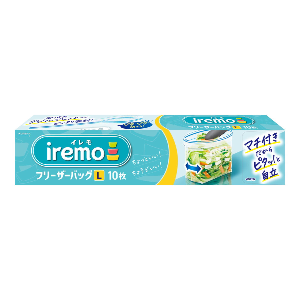 商品名：クレハ イレモ iremo フリーザーバッグ L 10枚内容量：10枚JANコード：4901422336066発売元、製造元、輸入元又は販売元：クレハ原産国：タイ商品番号：101-*030-4901422336066商品説明底マチ付きだからピタッ！と自立、1箱に2種類のデザイン封入使用方法耐冷温度−60度　耐熱温度100度　1液体の持ち運びには使用しない　2状食品を解凍するときは受け皿等を使用する　3立てて使用する場合、内容物と使用量によっては倒れるそれがあるので注意する　4乳幼児の手の届くところには保管しない　5各自治体の区分にしたがって廃棄する広告文責：アットライフ株式会社TEL 050-3196-1510 ※商品パッケージは変更の場合あり。メーカー欠品または完売の際、キャンセルをお願いすることがあります。ご了承ください。