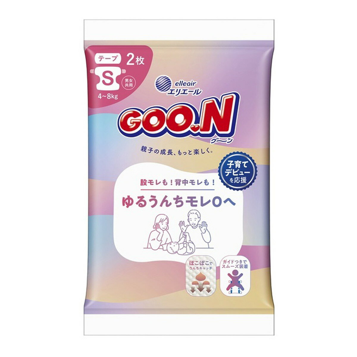 Potty, Diaperings - 【送料込・まとめ買い×6個セット】グーン ゆるうんちモレ0へ Sサイズ テープ 2枚 こども用紙おむつ