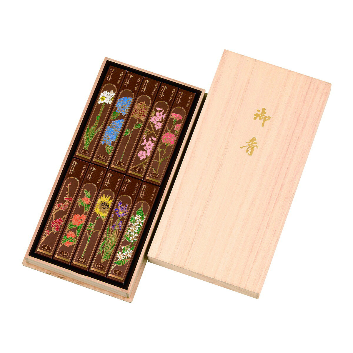 【送料込・まとめ買い×4個セット】花乃栞 桐箱 十種入 10種 日本香堂 お線香