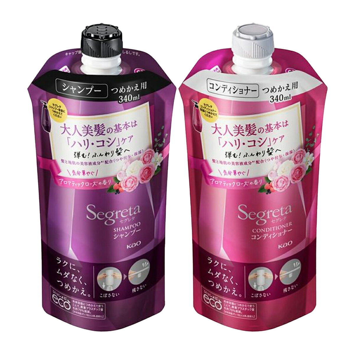 【送料込】花王 セグレタ(Segreta) シャンプー ＋ コンディショナー つめかえ用 340ml×各1個セットのサムネイル