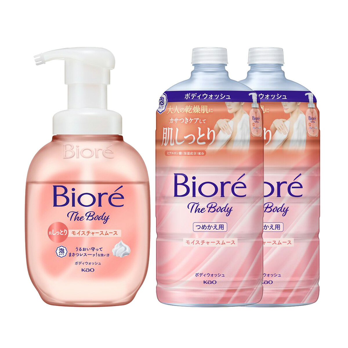 Soaps, Body Soaps - 【送料込】【本体と詰替え2個セット】花王 ビオレ ザ ボディ 泡タイプ モイスチャースムース ポンプ 本体 510mL + つめかえ用 740mL×2個