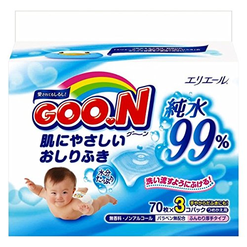 【送料込1100円 ポッキリ】大王製紙 グーン 肌にやさしいおしりふき 詰替用 70枚×3個パック ( 210枚入 )×2個セット