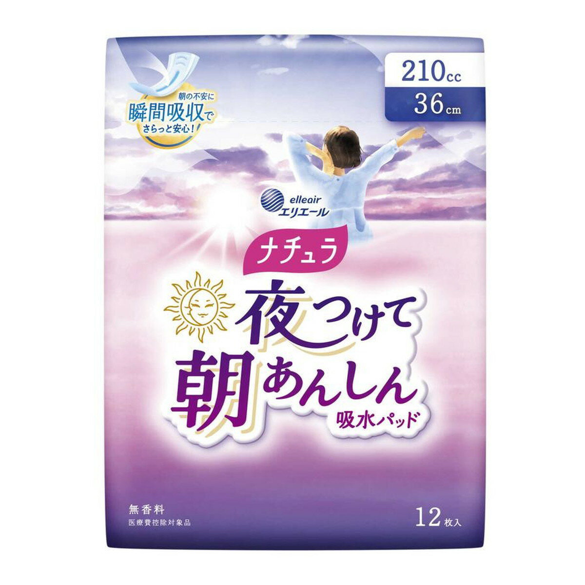 【送料込・まとめ買い×6個セット】大王製紙 エリエール ナチュラ 夜つけて朝あんしん 吸水パッド 36cm 210cc 12枚入