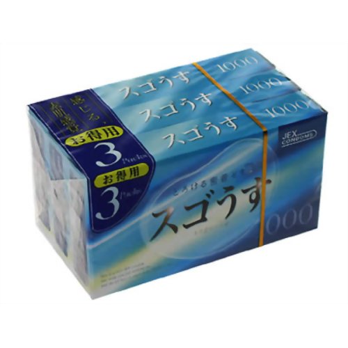 ※パッケージデザイン等は予告なく変更されることがあります。商品説明「スゴうす 1000 12個入り×3箱(コンドーム)」は、すぐれたフィット感のラッテクス製の薄型コンドームです。うすくサラッとした潤滑剤とたっぷりと濃いゼリー剤のダブルゼリー...