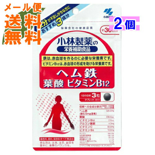 【×2個 メール便送料無料】小林製薬 ヘム鉄葉酸ビタミンB12 90粒入 1