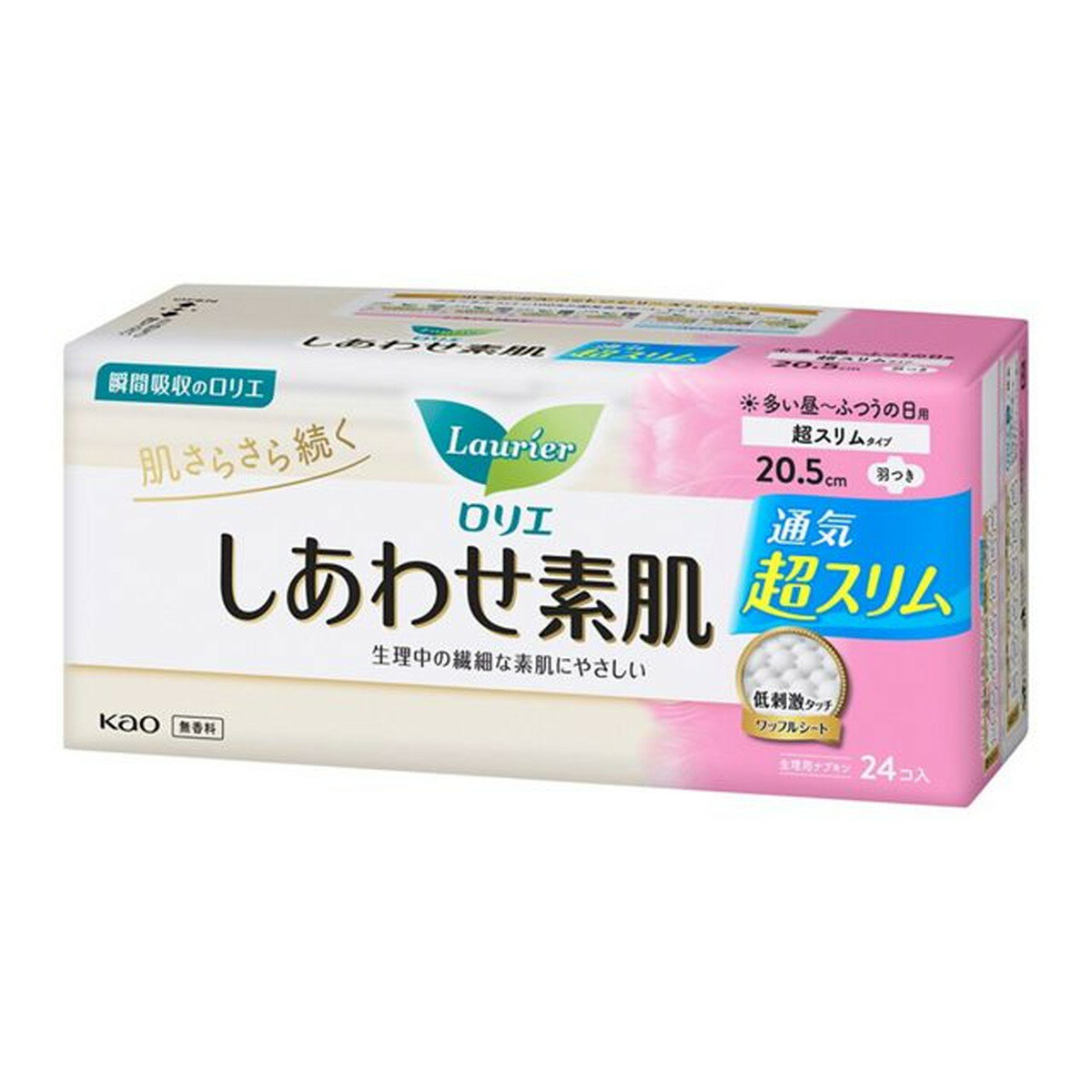 【送料無料・まとめ買い2個セット】花王 ロリエ しあわせ素肌 超スリム ふつうの日用 羽つき 24個入 yoikenkou-10083257 ケンコウlife サンプル画像2