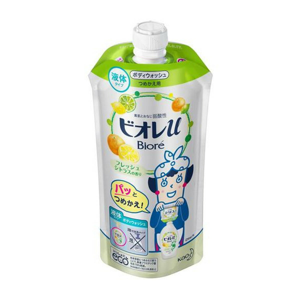 花王 ビオレu ボディウォッシュ フレッシュシトラスの香り つめかえ用 340ml　素肌とおなじ弱酸性 赤ちゃんの肌もやさしく洗える石けん・ボディソープ(4901301336415)