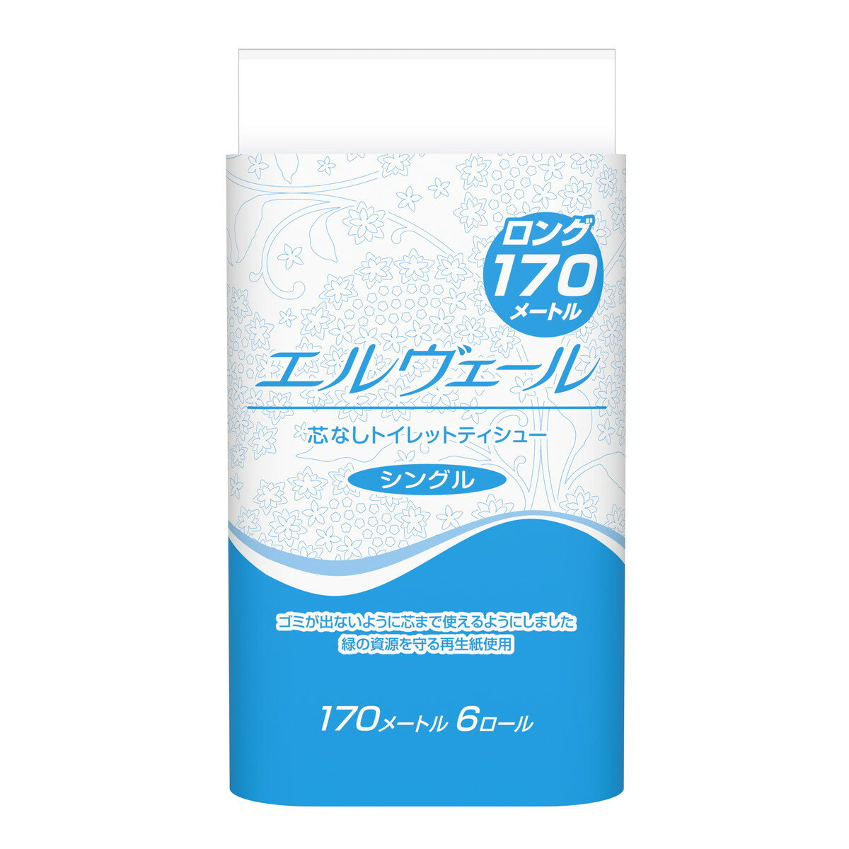 【送料込・まとめ買い×8個セット】大王製紙 エルヴェール 芯なしトイレットティシュー 170m×6ロール シングル