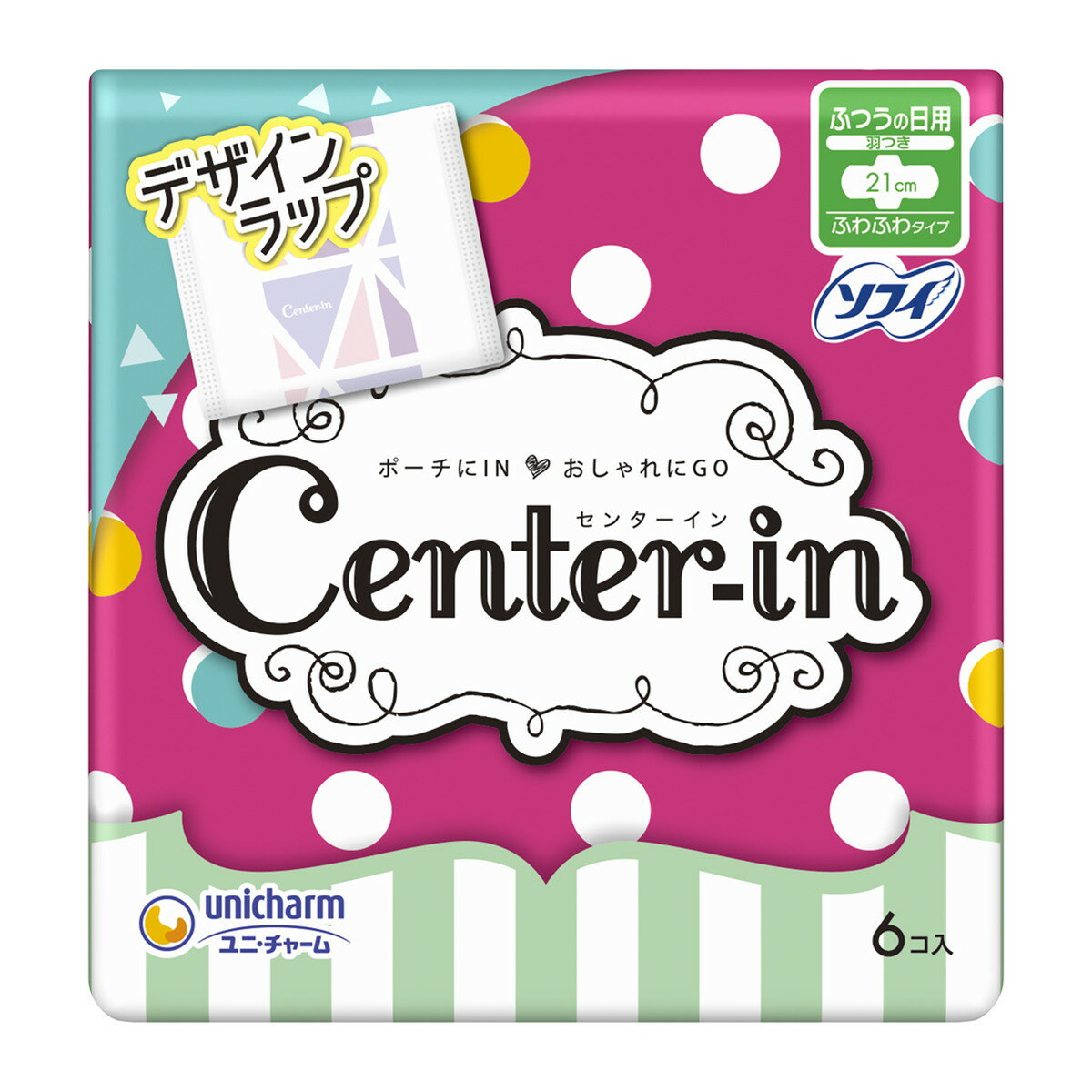 ユニ・チャーム センターイン ふわふわタイプ ふつうの日用 21cm ハネつき 6個入