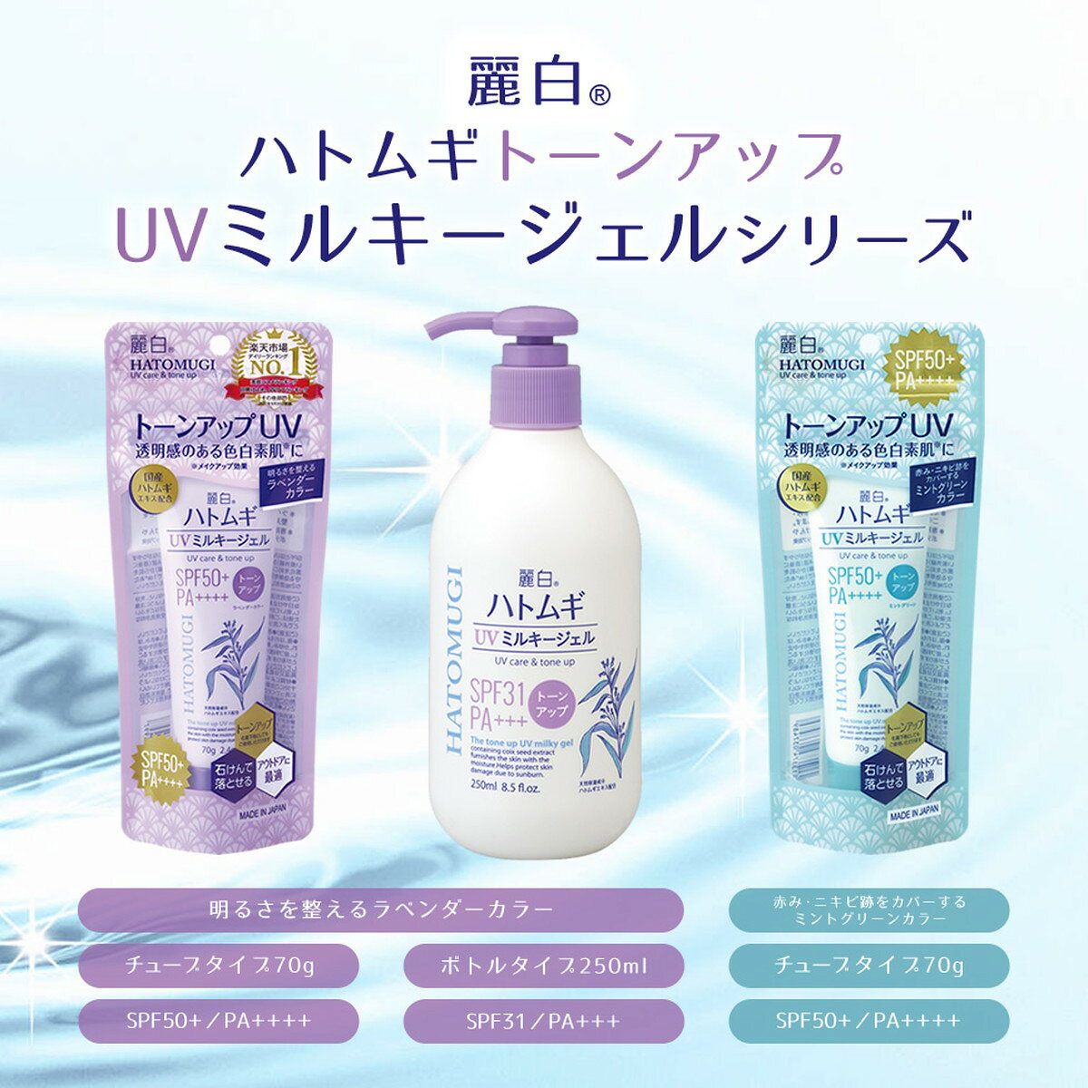 【送料込・まとめ買い×8個セット】熊野油脂 麗白 ハトムギ トーンアップ UVミルキージェル SPF31 PA+++ ポンプタイプ 250ml 日焼け止め