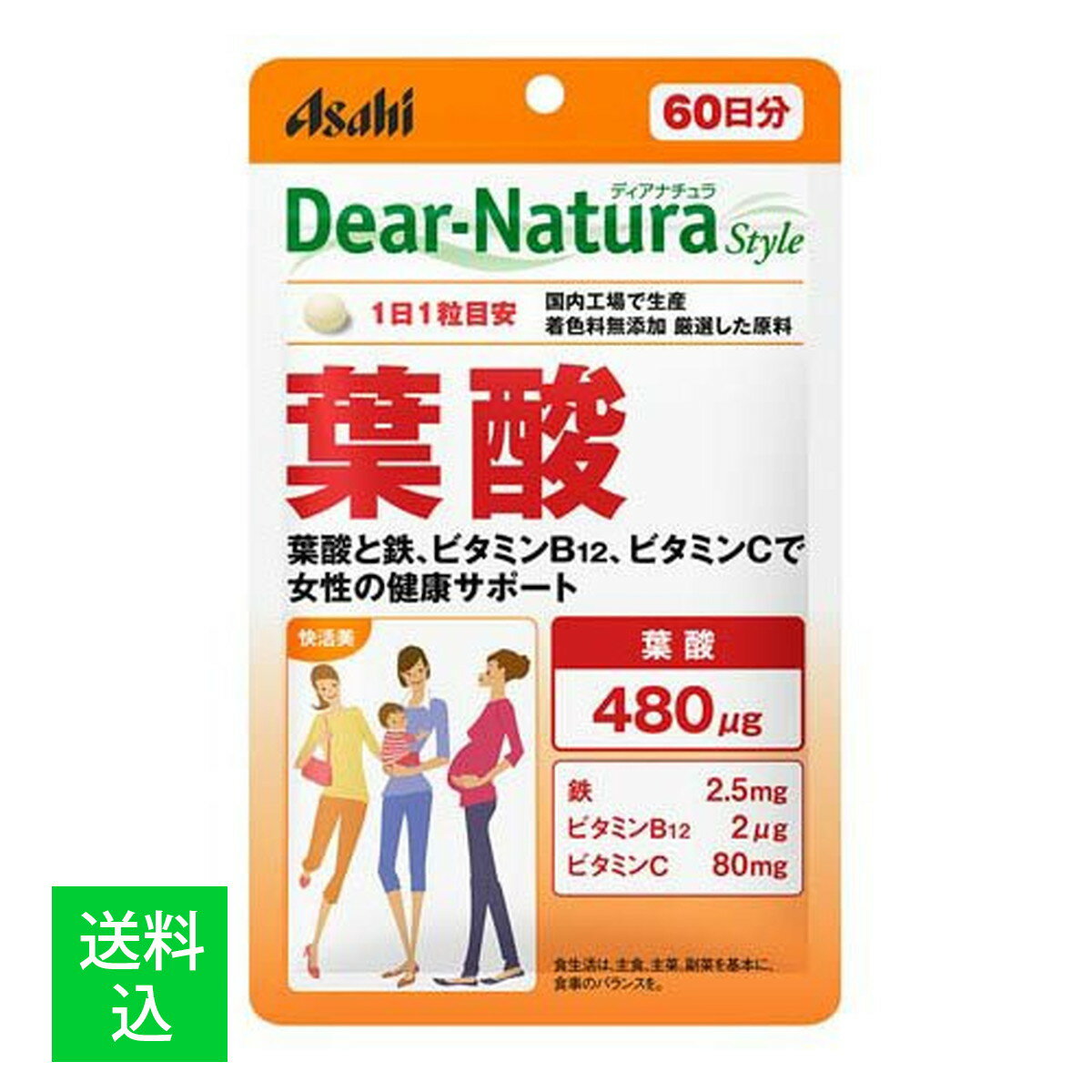 【メール便送料込】アサヒグループ食品 ディアナチュラ スタイル 葉酸 パウチタイプ 60日分 60粒入 1個