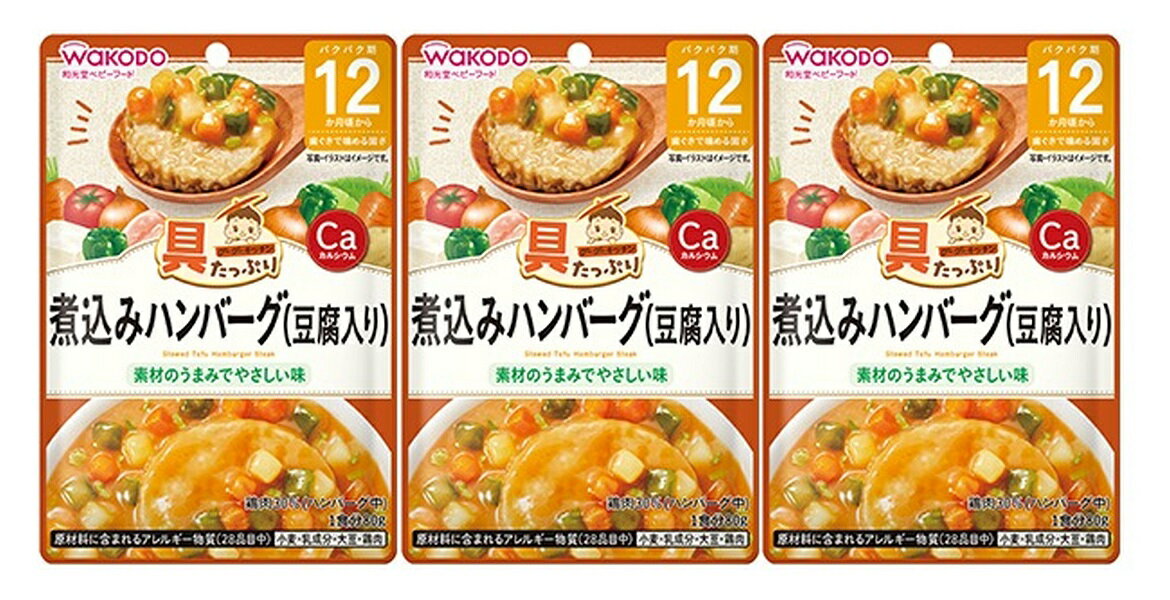 【×3個セット メール便送料込】アサヒグループ食品 和光堂 具たっぷり グーグーキッチン 煮込みハンバーグ (豆腐入り) 80g 12カ月頃から