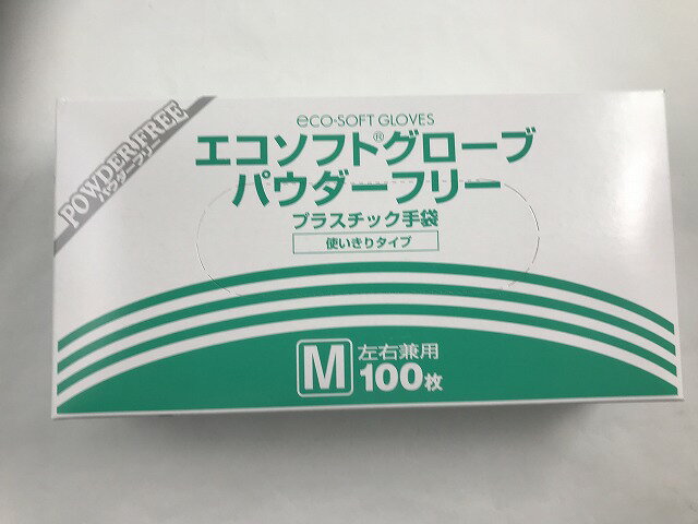 オカモト エコソフトグローブパウダーフリー 100枚入 M プラスチック手袋