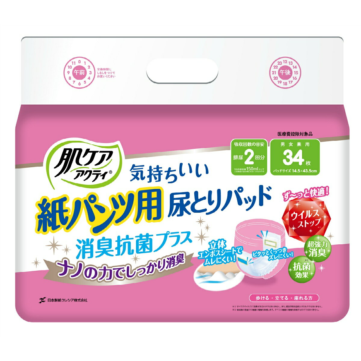 【歳末セール】日本製紙 クレシア 肌ケア アクティ 紙パンツ用 尿とりパッド 2回分吸収 34枚入