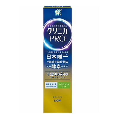 商品名：ライオン クリニカ PRO オールインワン ハミガキ リッチシトラスミント 95g内容量：95gJANコード：4903301339045発売元、製造元、輸入元又は販売元：ライオン株式会社原産国：日本区分：医薬部外品商品番号：103-c001-4903301339045商品説明日本唯一の歯垢を分解・除去できる有効成分「酵素※1」配合。生涯7大リスクもケア。・酵素で歯垢を分解・除去し、ツルツルな歯へ・高濃度フッ素配合、フッ素が歯の根元まで密着ガード※2・歯周病※3を防ぐ・知覚過敏による、しみる痛みを防ぐ・原因菌を殺菌、口臭を防ぐ・歯を白くする※4・歯石沈着を防ぐ※4※1デキストラナーゼ※2高粘性ペースト＋コーティング剤PCA※3歯肉炎・歯周炎※4ブラッシングによる広告文責：アットライフ株式会社TEL 050-3196-1510 ※商品パッケージは変更の場合あり。メーカー欠品または完売の際、キャンセルをお願いすることがあります。ご了承ください。