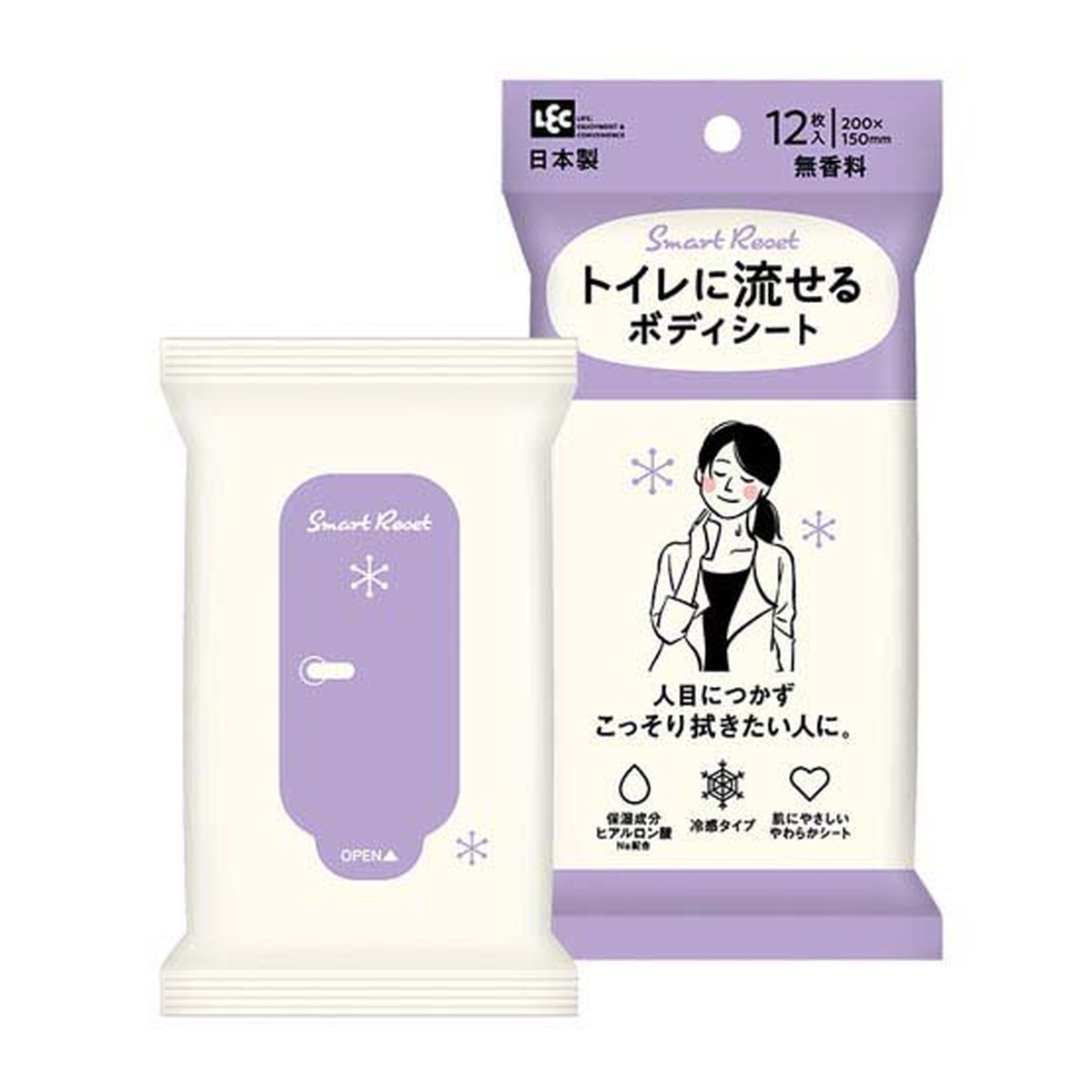 【送料込・まとめ買い×6個セット】レック スマートリセット 女性 流せるボディシート 無香 12枚入