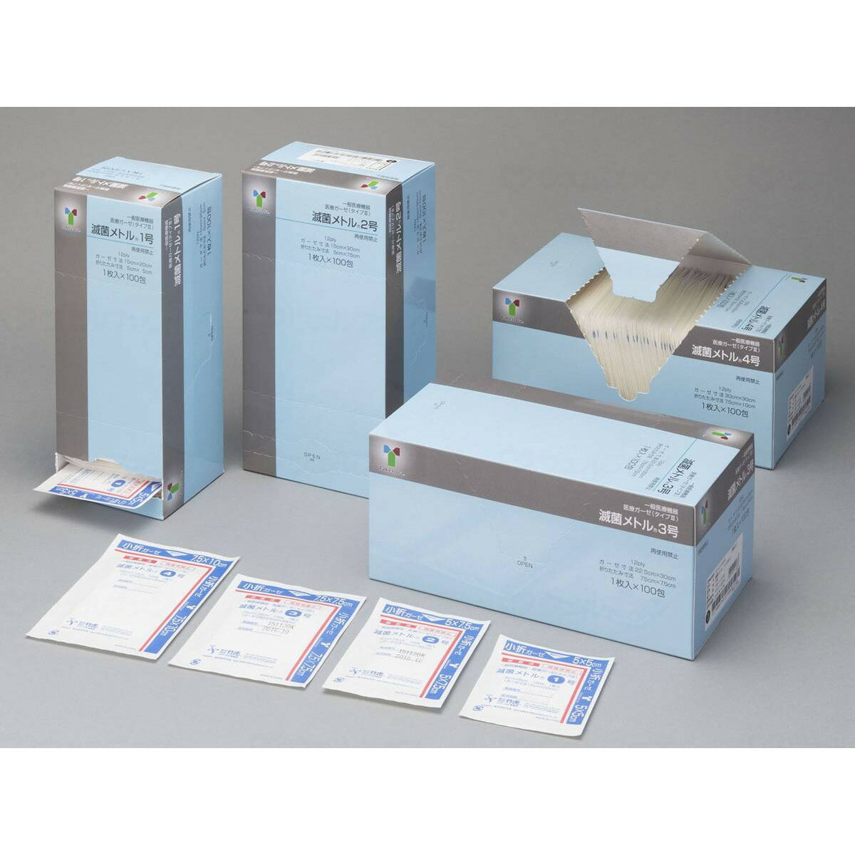 【送料込・まとめ買い×4個セット】竹虎 滅菌メトル 7.5cm×7.5cm 12ply 3号 100包入 ※画像はイメージです