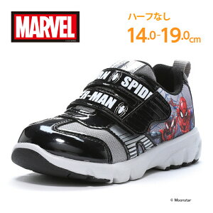 【4/25限定！抽選で最大100％Pバック】MARVEL マーベル スパイダーマン 【2024年春新作】 子供靴 キッズ スニーカー MV 019 ブラック moonstar ムーンスター 抗菌防臭 男の子 黒