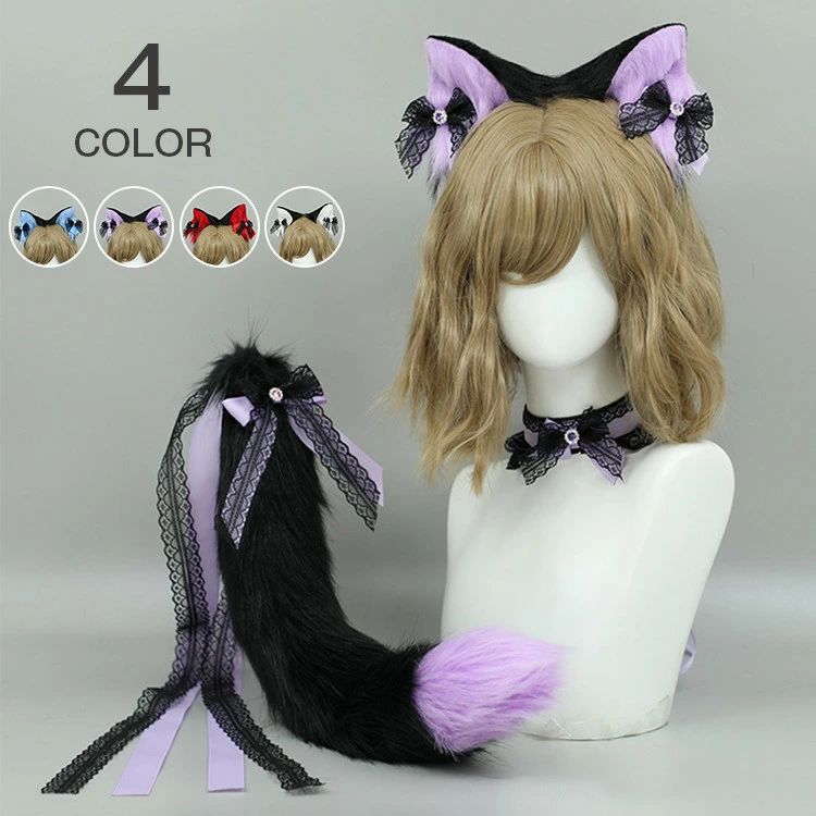 コーデ パーティ ハロウィン 仮装 LOLITA 衣装 道具 小物 3点セット しっぽ チョーカー カチューシャ