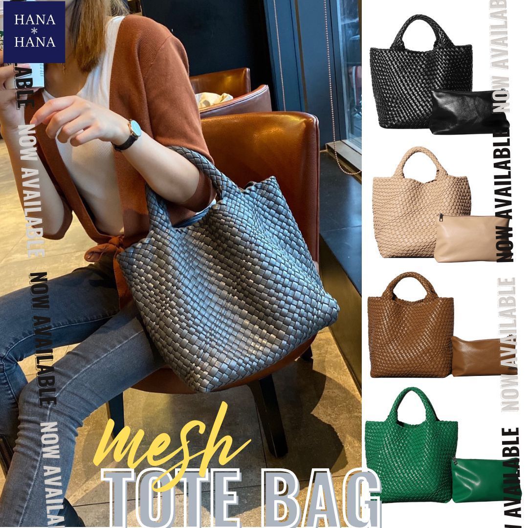 クーポン】A4 トートバック レディース ヴィーガンレザー メッシュレザー バケット トート BAG ポーチセット 通勤 通学