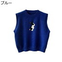 ニットベスト レディース クルーネック ゆったり 秋冬 春 暖かい レイヤード セーターベスト ショート 可愛い ウサギ匹 通学