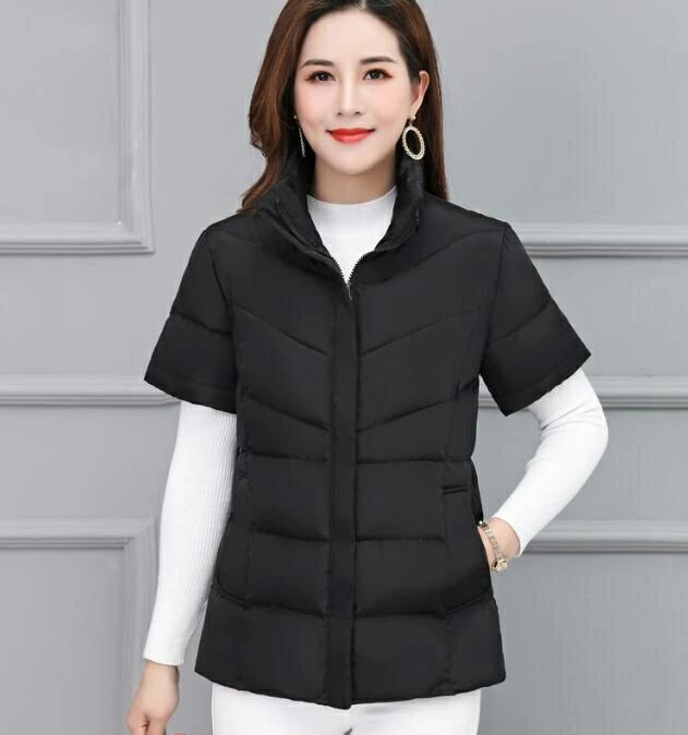 プレ 敬老の日 保温 軽量 上着 アウター 新作 秋冬 中綿ベスト 合わせやすい 防風 立ち襟 半袖ダウンジャケット 暖かい 秋冬