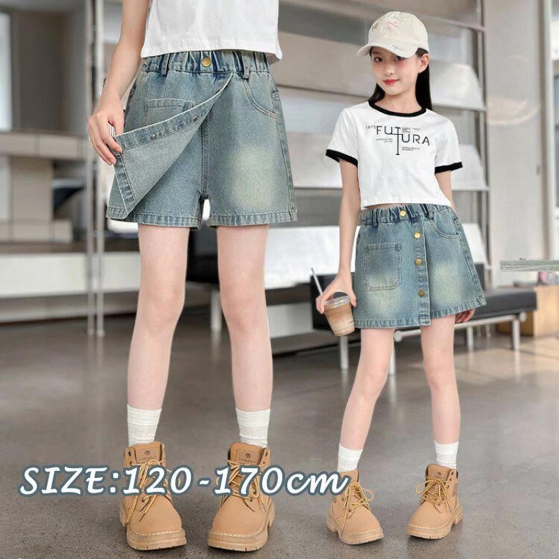 スカート風ショートパンツ カジュ Tシャツ スカート付きパンツ デニムセットアップ 女の子 おしゃれ 上下セット 夏服 2点セット