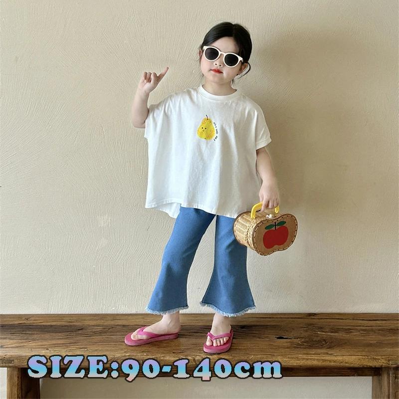 カジュアル 上下セット 夏 カ 女の子 綿 韓国風 九分丈 セットアップ コットン プリント キャラクター 半袖Tシャツ デニムパンツ