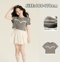 フェイクレイヤード 2025新作 可愛い 夏 女の子 フレンチスタイル トップス 韓国風 Tシャツ ハート柄 レース付き 半袖 ガーリー