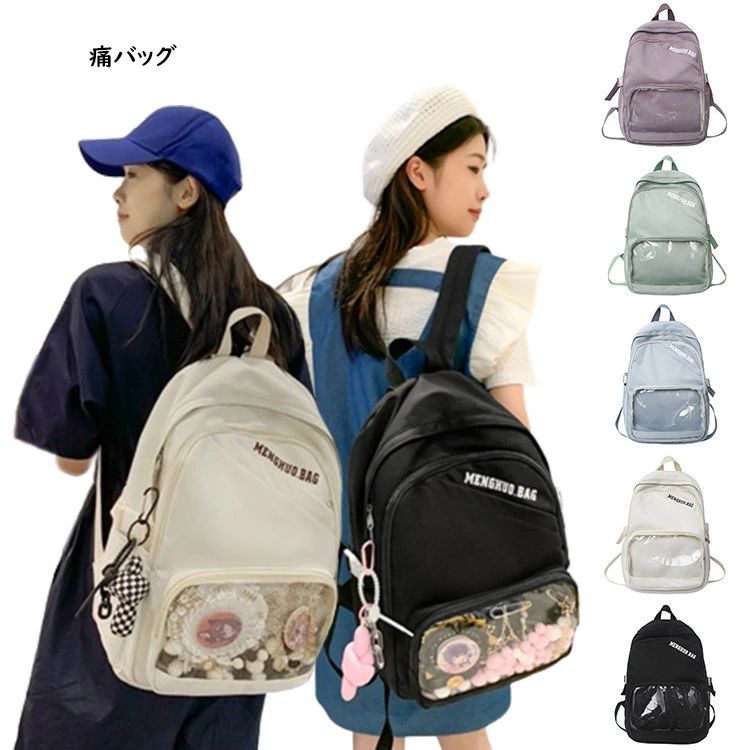 クリアバ ヲタバ ビニールバッグ ビニールバッグ 学生 通学 デイリー 缶バッチ 大容量 リュック ガールズ レディース 鞄 カバン