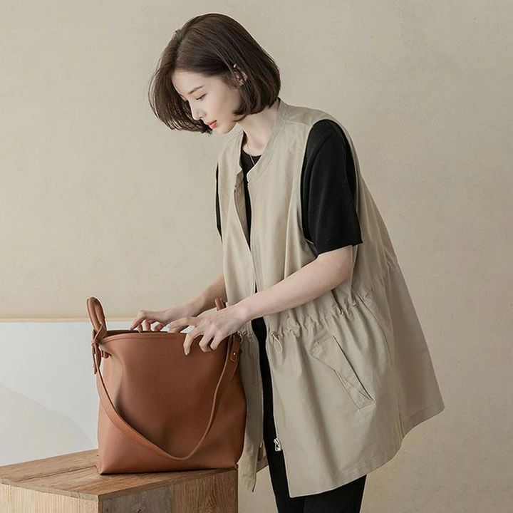 大きいサイ ブラック ベージュ ノースリーブ ドロスト ミディアム丈 ショート丈 アウター ゆったり 薄手 夏 春 ノーカラー 薄手