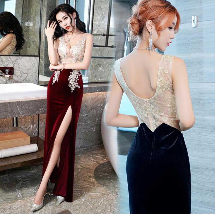 大 クラブドレス キャバ嬢 タイトワンピース パーティードレス ロングドレス 胸元セクシー レース切り替え 花飾り タイトドレス