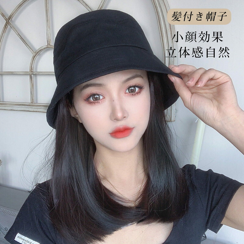 送料無 可愛い 日常用 ニット ストレート セミロング 髪付き帽子 キャップ エクステ つけ毛 暖かい シ..
